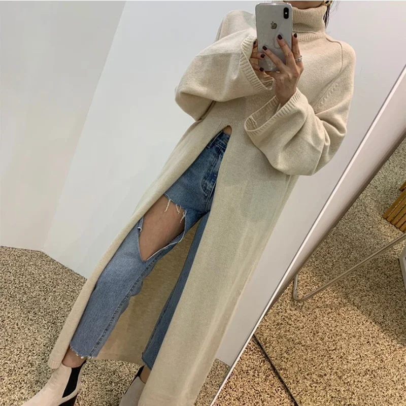 Turtleneck Knitting Dress for Woman Apricot Chic Full-sleeve Vintage Split Knitted Dress Woman Korean Fashion Autumn Clothing
Turtleneck Knitting Dress for Woman Apricot Chic Full-sleeve Vintage Split Knitted Dress Woman Korean Fashion Autumn Clothing