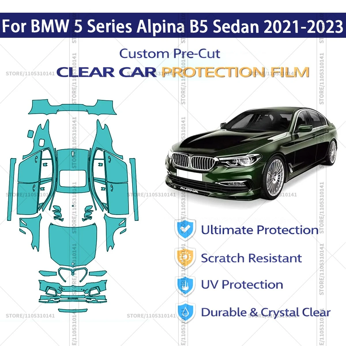 Предварительно нарезанная защитная пленка PPF, прозрачная автомобильная пленка для полной защиты кузова BMW 5 серии Alpina B5 Sedan 2021-2023
Предварительно нарезанная защитная пленка PPF, прозрачная автомобильная пленка для полной защиты кузова BMW 5 серии Alpina B5 Sedan 2021-2023