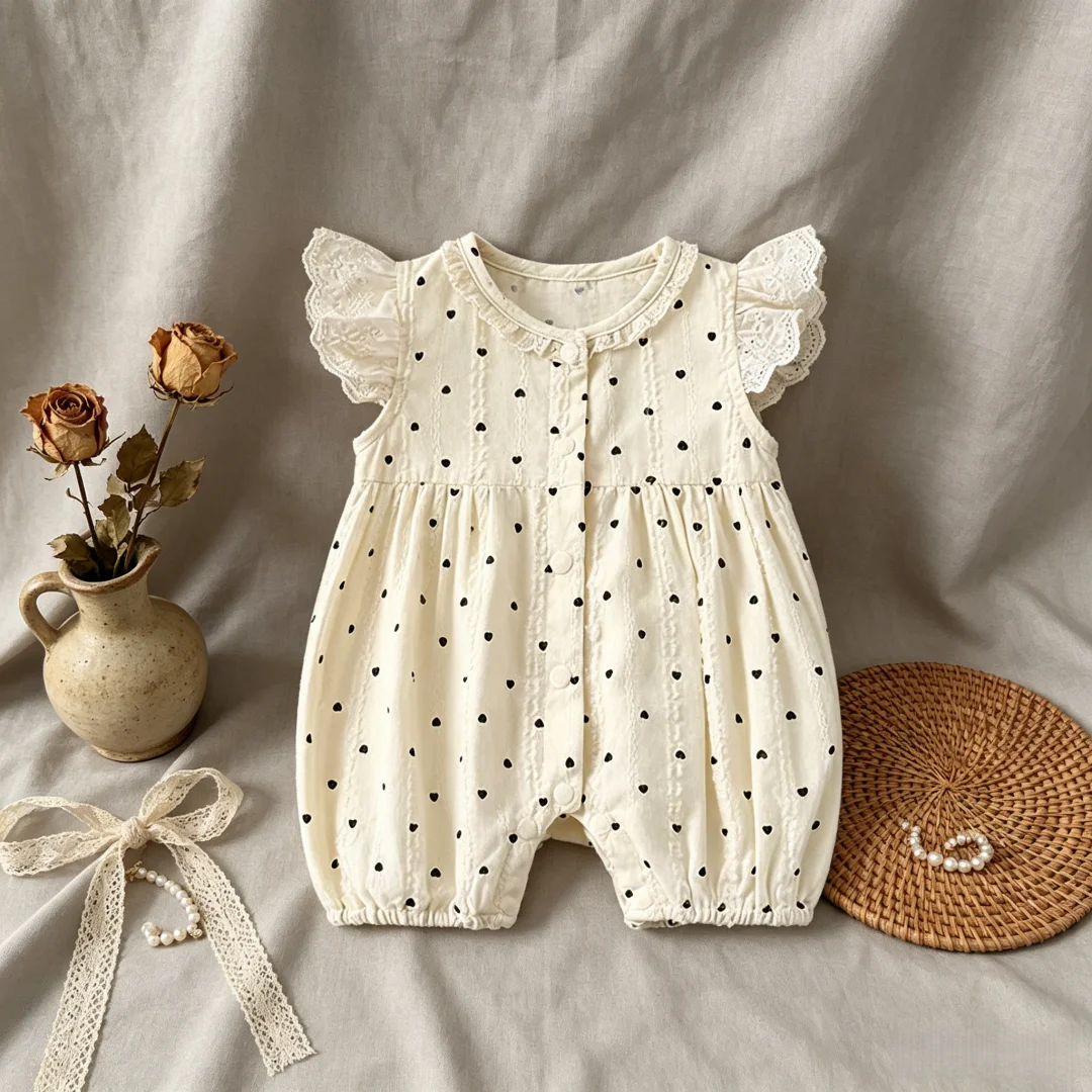 2026 Summer New Sweet Style Baby Bodysuit Love Print Lace Ruffle Sleeveless Girls Jumpsuit Single Breasted Soft Toddler Romper
2026 Summer New Sweet Style Baby Bodysuit Love Print Lace Ruffle Sleeveless Girls Jumpsuit Single Breasted Soft Toddler Romper