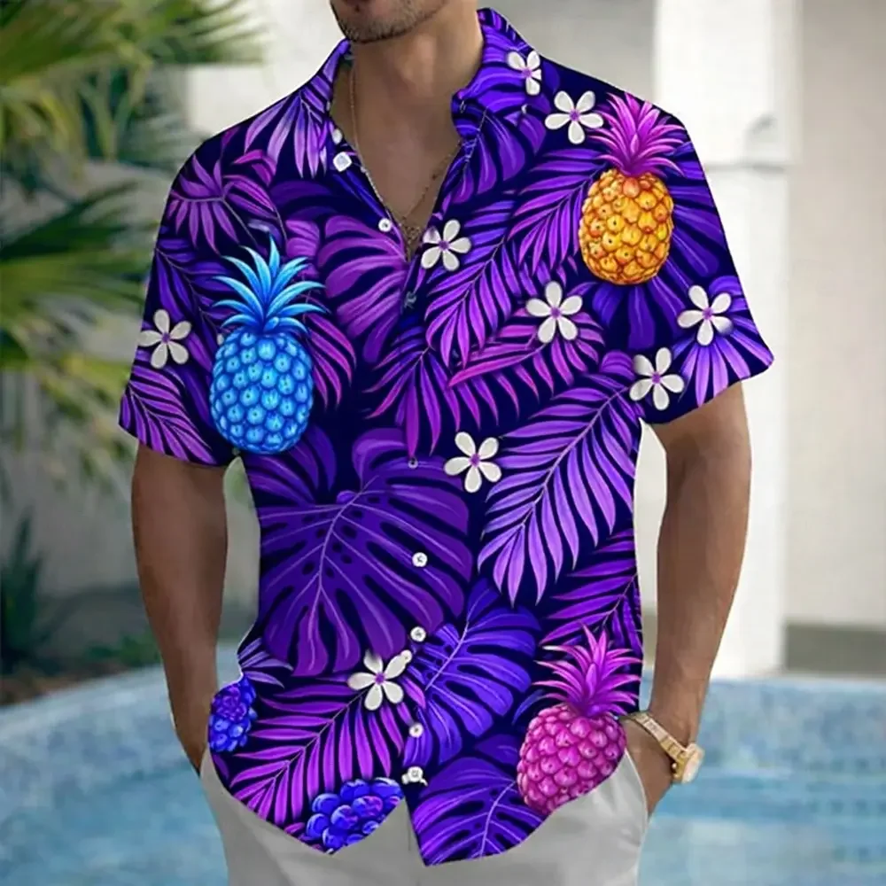 Men's Summer Short-Sleeve Shirt Hawaiian Pineapple Plant Print Casual Collared Cardigan for Vacation Daily Wear
Men's Summer Short-Sleeve Shirt Hawaiian Pineapple Plant Print Casual Collared Cardigan for Vacation Daily Wear