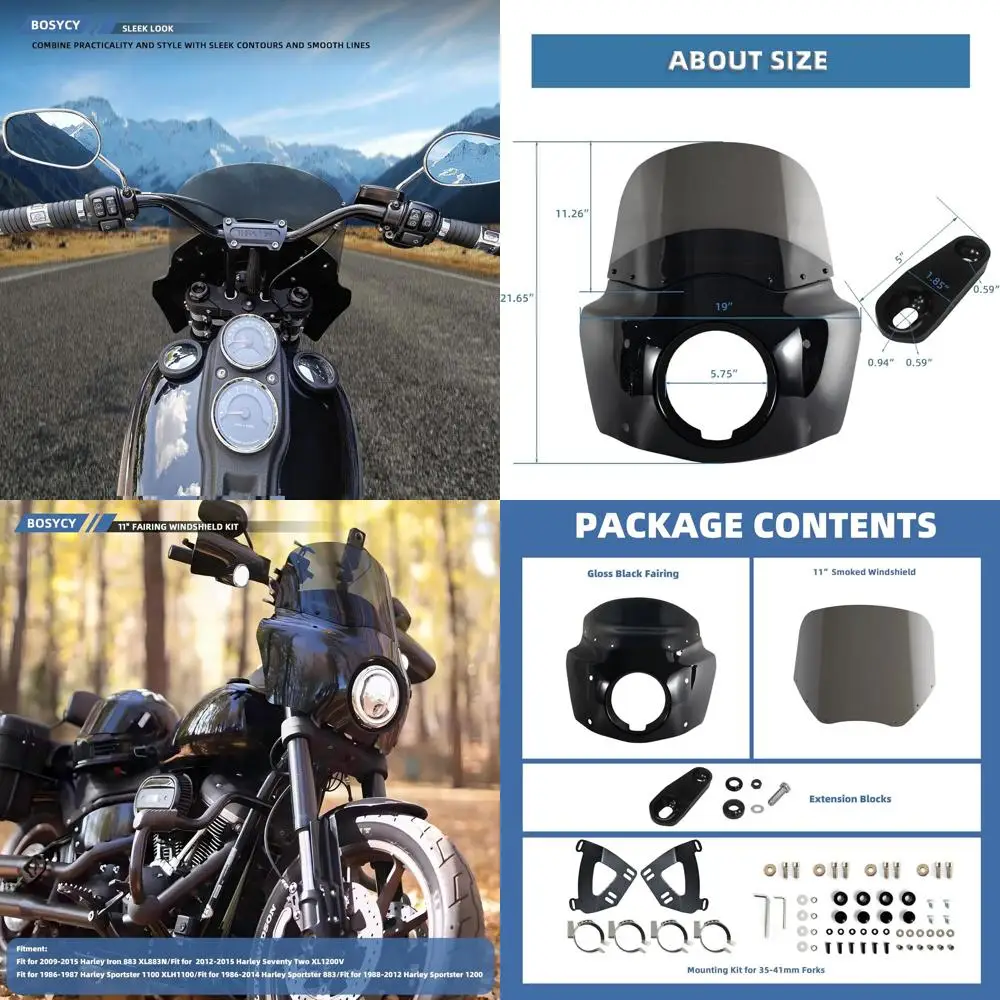 Комплект обтекателя лобового стекла мотоцикла, обтекатель фар 5,75 дюйма, 11 дюймов, дымчатое ветровое стекло мотоцикла, вилки 35-41 мм, подходят для Harley Iron 883
Комплект обтекателя лобового стекла мотоцикла, обтекатель фар 5,75 дюйма, 11 дюймов, дымчатое ветровое стекло мотоцикла, вилки 35-41 мм, подходят для Harley Iron 883