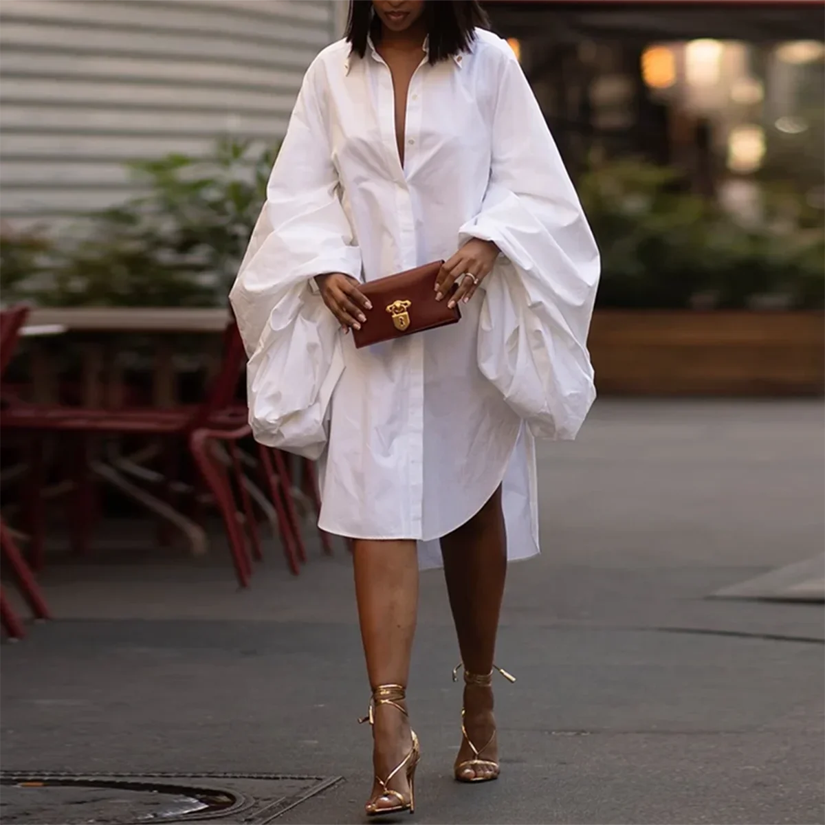 Female Fashion White Statement Puff Sleeves Loose Pleated Split-Side Solid Color Lapel Collar Midi Dresses for Women 2023
Female Fashion White Statement Puff Sleeves Loose Pleated Split-Side Solid Color Lapel Collar Midi Dresses for Women 2023