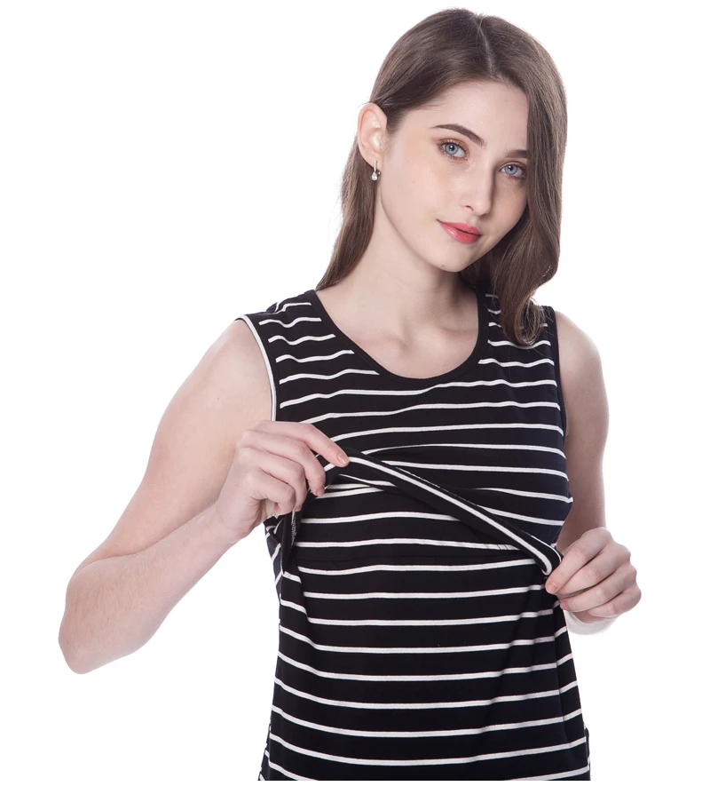Stripe Cotton Sleeveless Maternity Nursing Dress, Round Neck Knee-Length Straight Fit Soft Breathable Breastfeeding Dress
Stripe Cotton Sleeveless Maternity Nursing Dress, Round Neck Knee-Length Straight Fit Soft Breathable Breastfeeding Dress