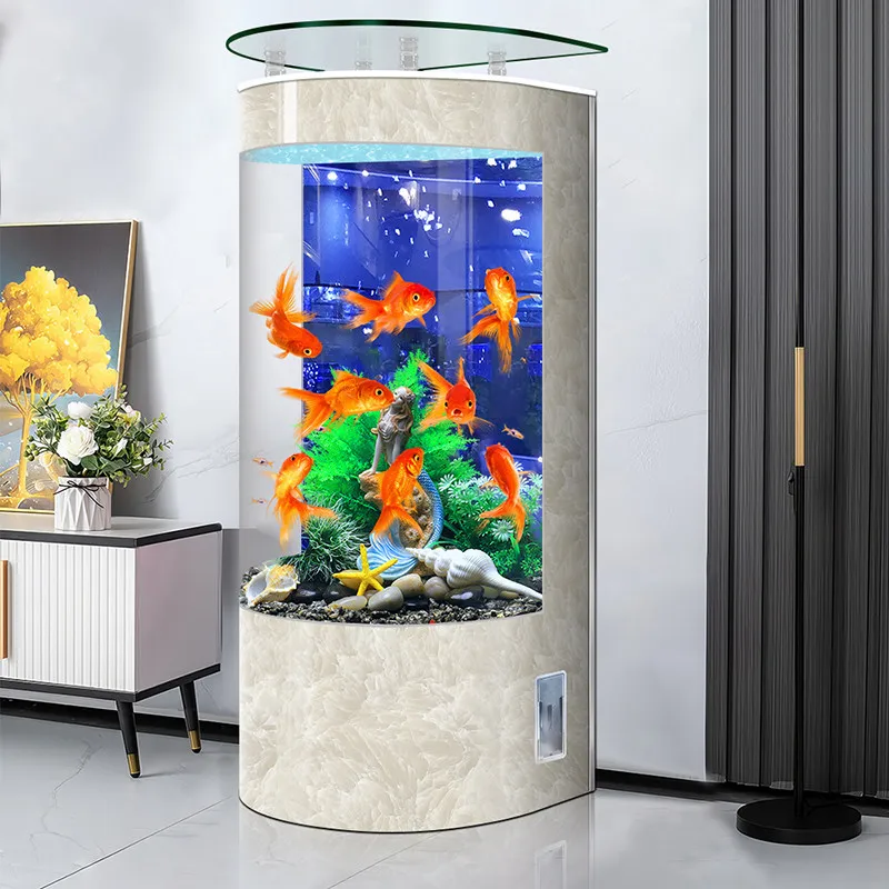 DSA home semi-circular household living room fish tank ornament next to curved vertical TV cabinet
DSA home semi-circular household living room fish tank ornament next to curved vertical TV cabinet