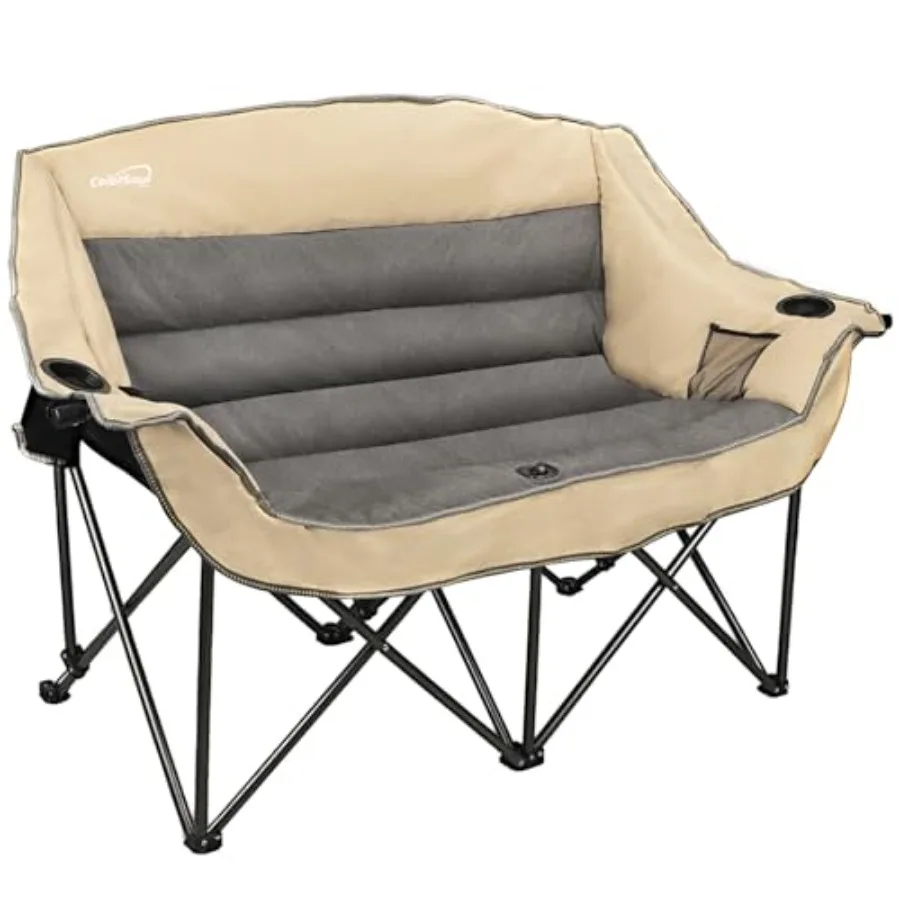 Camping chair for patio picnic beach use, beige polyester fabric with foam padding, double folding oversized loveseat design, 6
Camping chair for patio picnic beach use, beige polyester fabric with foam padding, double folding oversized loveseat design, 6