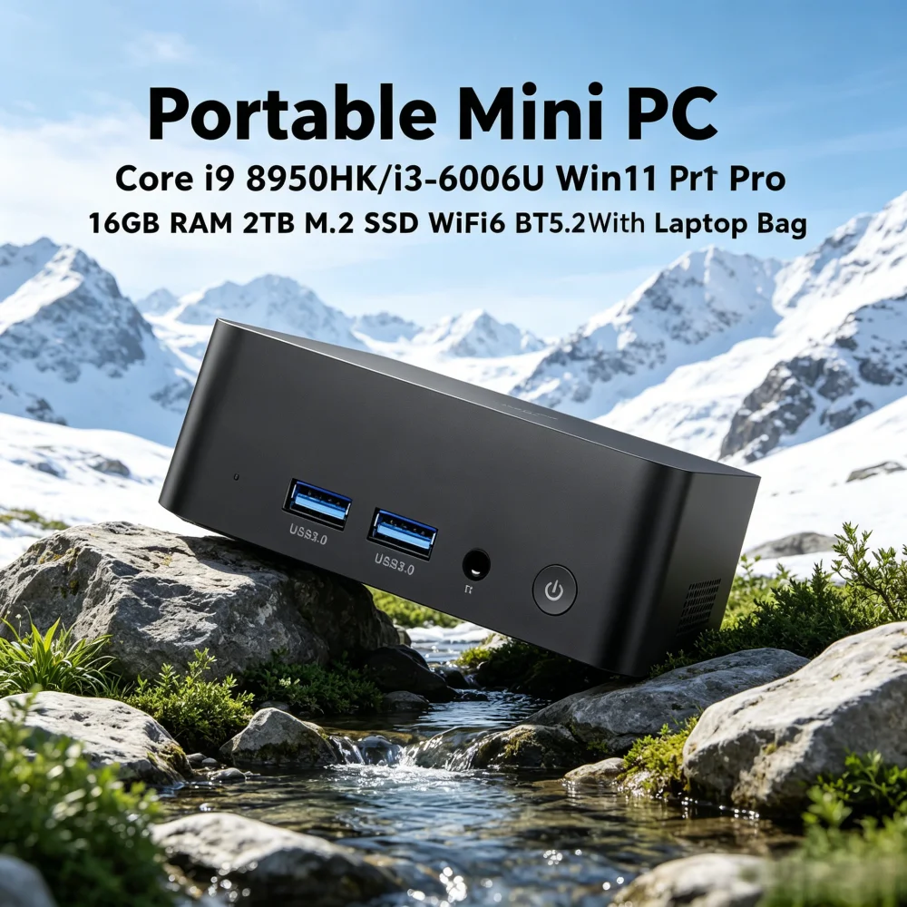 Portable Mini PC Core i9 8950HK/i3-6006U Win11 Pro 16GB RAM 2TB M.2 SSD WiFi6 BT5.2 With Laptop Bag
Portable Mini PC Core i9 8950HK/i3-6006U Win11 Pro 16GB RAM 2TB M.2 SSD WiFi6 BT5.2 With Laptop Bag