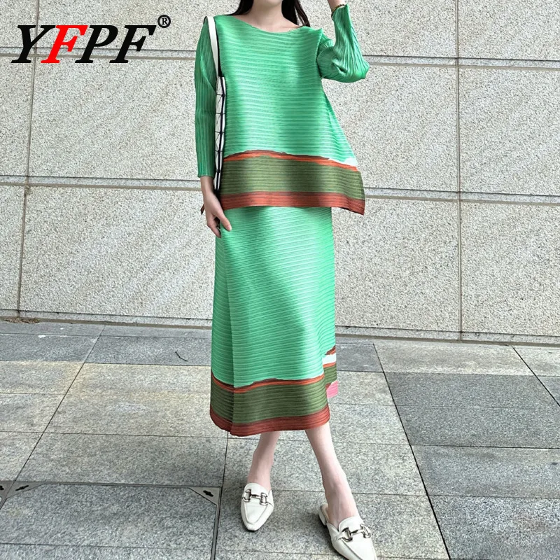 YFPF Miyake Pleated Women Two Piece Set Fashion Printing Loose Blouse + Casual A Line Skirt 2025 Summer New Clothing
YFPF Miyake Pleated Women Two Piece Set Fashion Printing Loose Blouse + Casual A Line Skirt 2025 Summer New Clothing