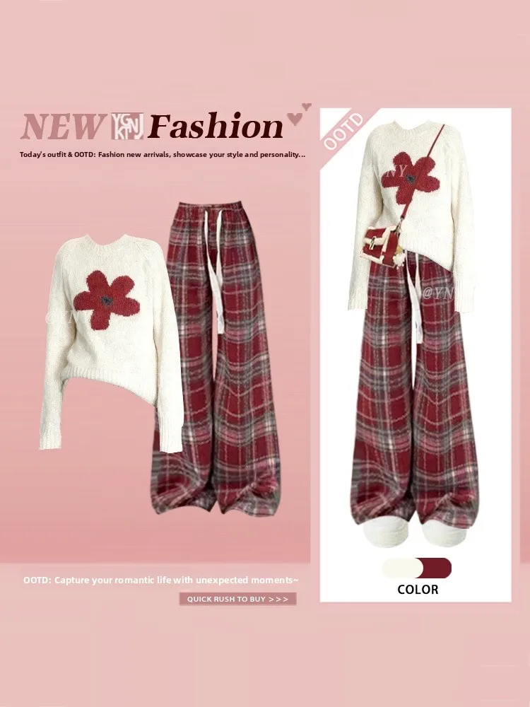 Christmas Style Floral Sweater Wide Leg Pants Set Women's Autumn Winter New Sweet Youth Slimming Whole Set Matching
Christmas Style Floral Sweater Wide Leg Pants Set Women's Autumn Winter New Sweet Youth Slimming Whole Set Matching