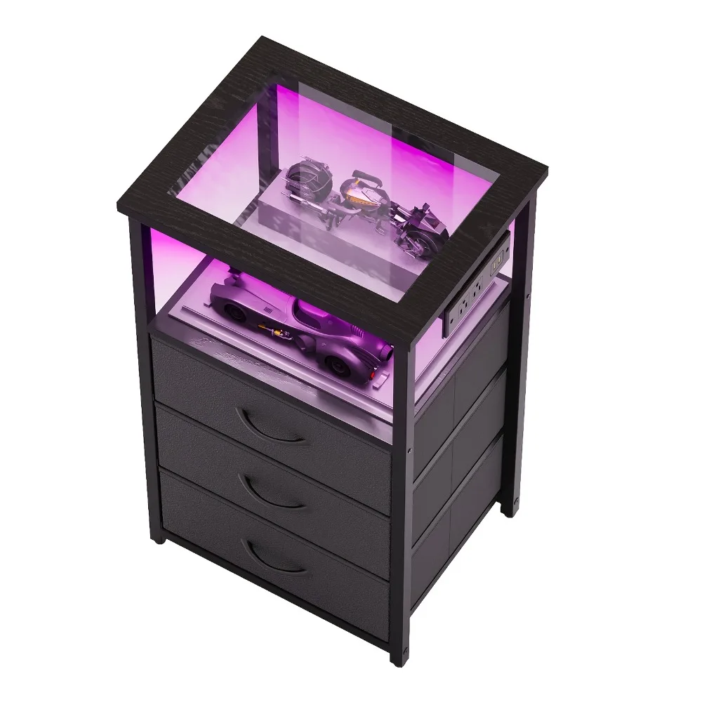 Night Stand With Glass Tabletop, Display Stand With 2 Drawers, LED Nightstand With Charging Station For Bedroom, Fabric Storage Drawers With PU Finish, Storage Table For Living Room, School Storage, Black/White/Brown
Night Stand With Glass Tabletop, Display Stand With 2 Drawers, LED Nightstand With Charging Station For Bedroom, Fabric Storage Drawers With PU Finish, Storage Table For Living Room, School Storage, Black/White/Brown