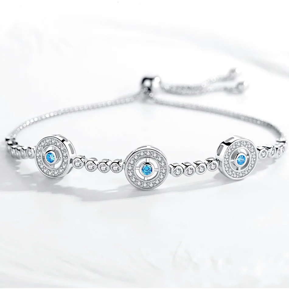 Hot Selling 925 Sterling Silver Adjustable Lucky Blue Evils Eye Chain Bracelet with Glittering Cubic Zirconia for Female Girls
Hot Selling 925 Sterling Silver Adjustable Lucky Blue Evils Eye Chain Bracelet with Glittering Cubic Zirconia for Female Girls