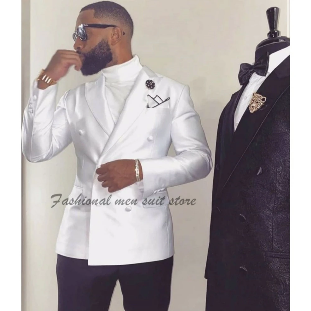 Men Wedding Suit White Jacket Black Pant Costume Homme Slim Fit 2 Pieces Double Breasted Tuxedo Groom Prom Blazer Masculino
Men Wedding Suit White Jacket Black Pant Costume Homme Slim Fit 2 Pieces Double Breasted Tuxedo Groom Prom Blazer Masculino