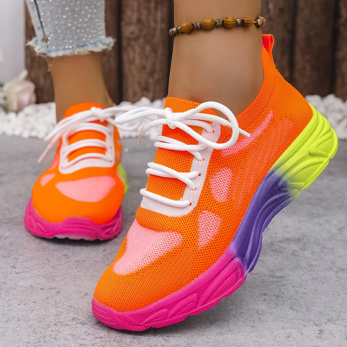 Women Sneakers Spring Rainbow Bottom Shoes Color Matching Flat Flying Shoes Women Fashion Low-Top Knitted Sneakers of Sport
Women Sneakers Spring Rainbow Bottom Shoes Color Matching Flat Flying Shoes Women Fashion Low-Top Knitted Sneakers of Sport