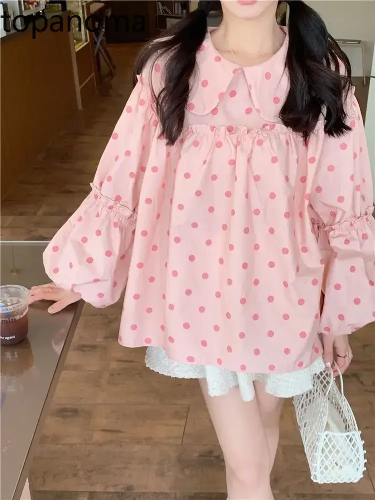 Ezgaga Women Blouse Sweet Peter Pan Collar Bow Polka Dot Long Sleeve Loose Spring 2025 Fashion Girl Elegant Casual Tops
Ezgaga Women Blouse Sweet Peter Pan Collar Bow Polka Dot Long Sleeve Loose Spring 2025 Fashion Girl Elegant Casual Tops