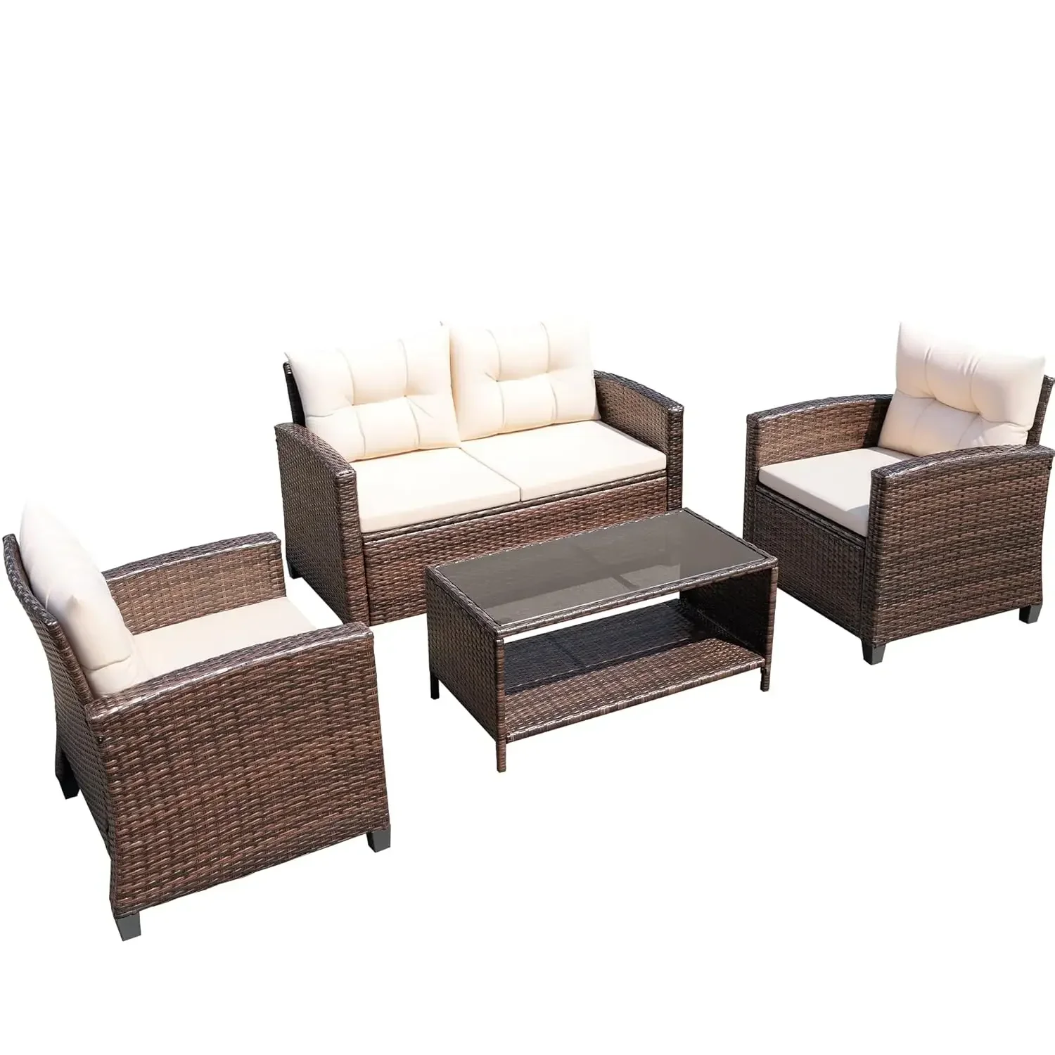 4pc All-Weather PE Rattan Patio Sofa Set Thick Cushions Glass Coffee Table Backyard Porch Garden, Custom
4pc All-Weather PE Rattan Patio Sofa Set Thick Cushions Glass Coffee Table Backyard Porch Garden, Custom