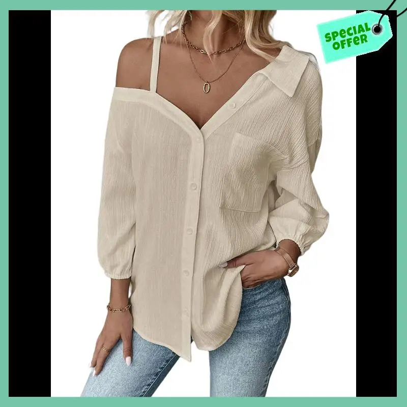 Sturdy Women's Asymmetrical Cold Shoulder Collar Neck Long Sleeve Button Down Blouse Shirts Tops
Sturdy Women's Asymmetrical Cold Shoulder Collar Neck Long Sleeve Button Down Blouse Shirts Tops