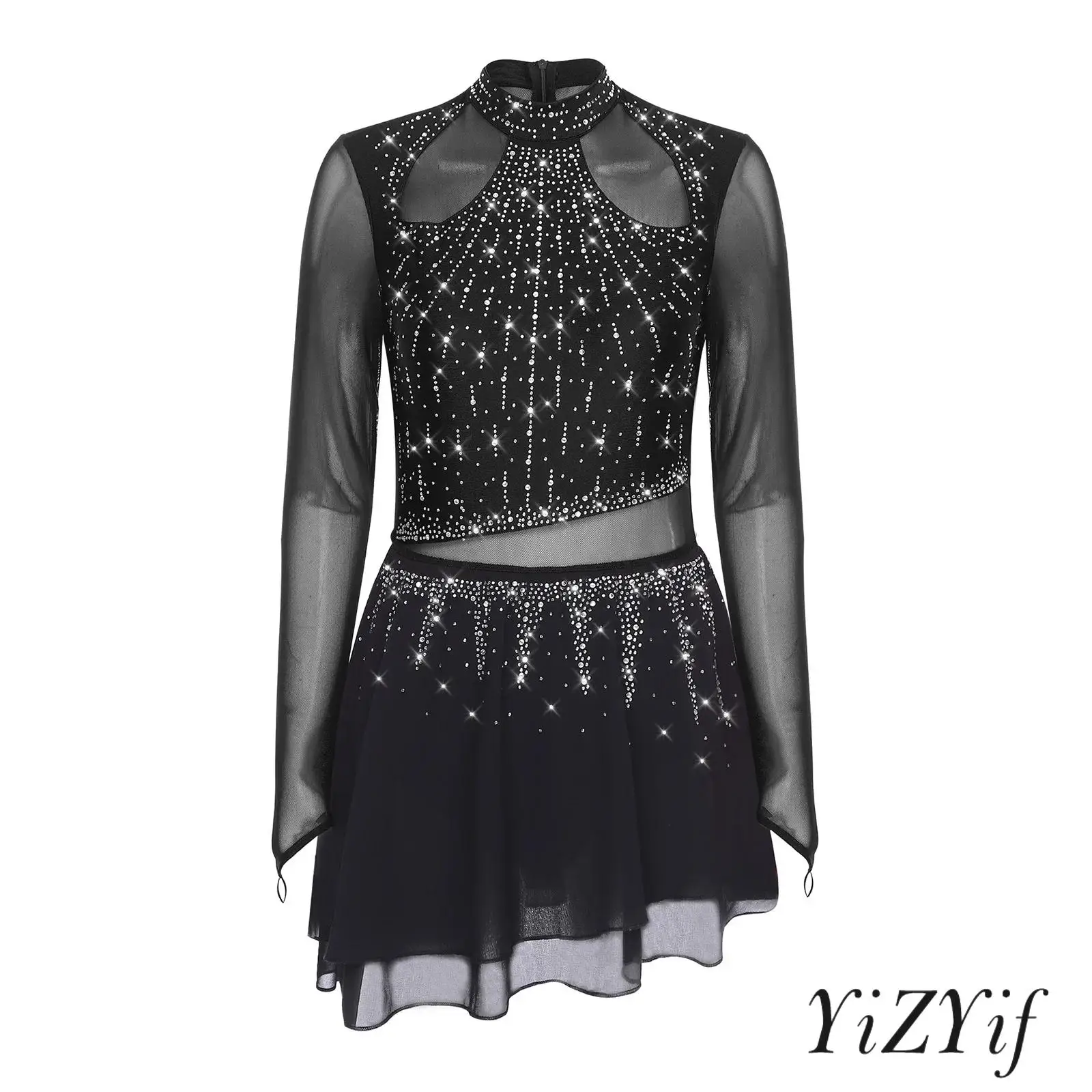 Womens Jazz Dance Dress Shiny Rhinestone Long Sleeve Chiffon Skirt Bodysuit for Figure Skating Performance Gymnastics Costume
Womens Jazz Dance Dress Shiny Rhinestone Long Sleeve Chiffon Skirt Bodysuit for Figure Skating Performance Gymnastics Costume