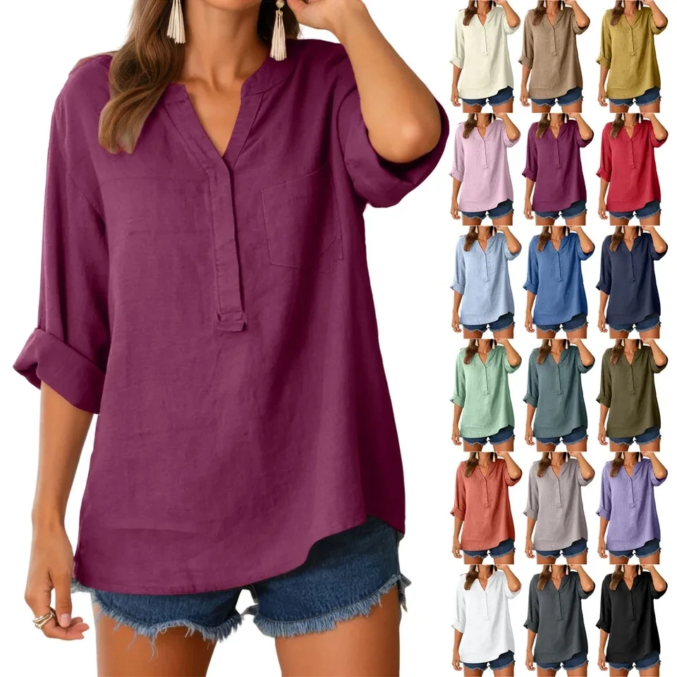 Plus Size S-5XL Women Blouses Spring Summer Casual Loose Pullover Solid Color V Neck Long Sleeve Shirt Top Blusa Feminina
Plus Size S-5XL Women Blouses Spring Summer Casual Loose Pullover Solid Color V Neck Long Sleeve Shirt Top Blusa Feminina