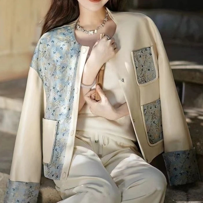 Jacquard Contrast Leather Jacket Women's 2025 Autumn Design Casual All-match Female Tops Fashion Casual Long Sleeve Coats
Jacquard Contrast Leather Jacket Women's 2025 Autumn Design Casual All-match Female Tops Fashion Casual Long Sleeve Coats