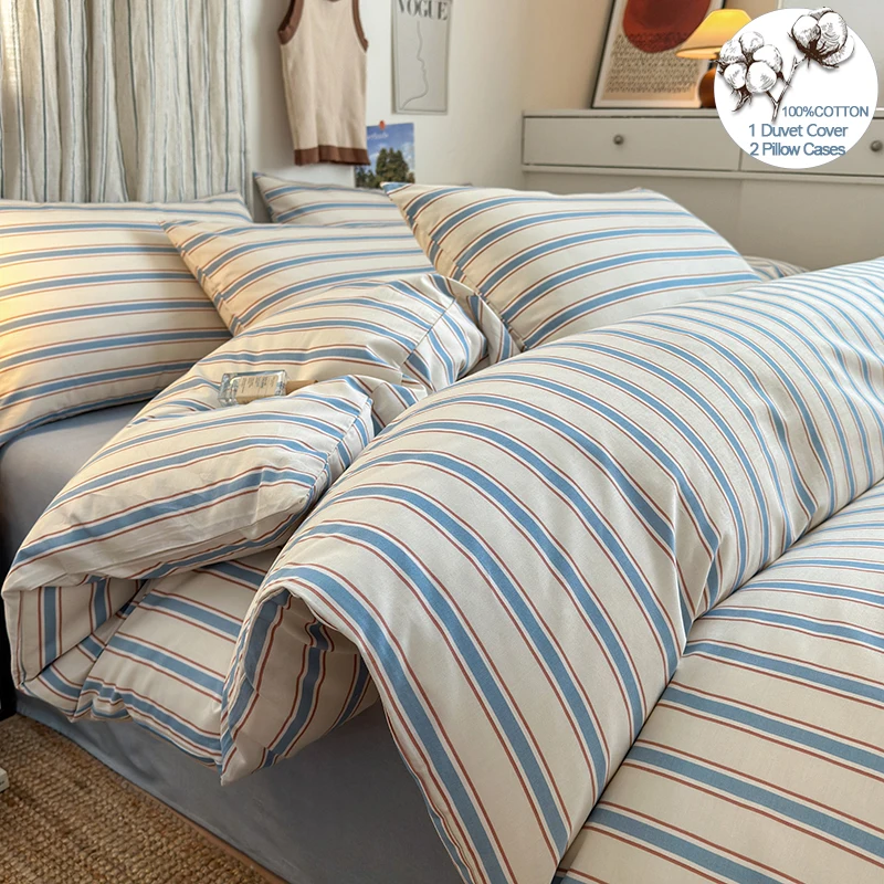 100% Cotton Stripe Style Duvet Cover Set 3-Piece (1 Duvet Cover + 2 Pillowcases),Minimalist Bedding Set for All Seasons
100% Cotton Stripe Style Duvet Cover Set 3-Piece (1 Duvet Cover + 2 Pillowcases),Minimalist Bedding Set for All Seasons