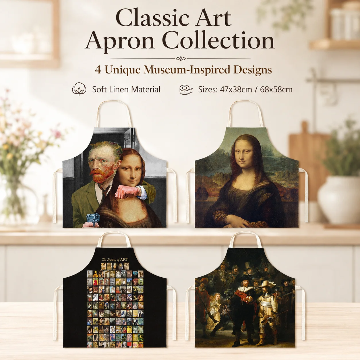 Famous Oil Painting Mona Lisa 2D Flat Printed Linen Sleeveless Apron Funny Creative Kitchen Baking Bib Home Decoration Art
Famous Oil Painting Mona Lisa 2D Flat Printed Linen Sleeveless Apron Funny Creative Kitchen Baking Bib Home Decoration Art