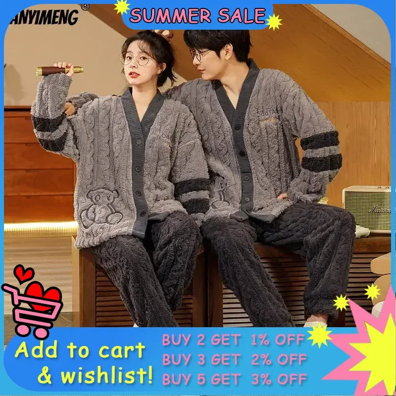 Winter Thick Teddy Thermal Velvet Pajamas Set for Couple Kawaii Kimono Style Lovers Sleepwear Man and Woman Cardigan Pijamas
Winter Thick Teddy Thermal Velvet Pajamas Set for Couple Kawaii Kimono Style Lovers Sleepwear Man and Woman Cardigan Pijamas