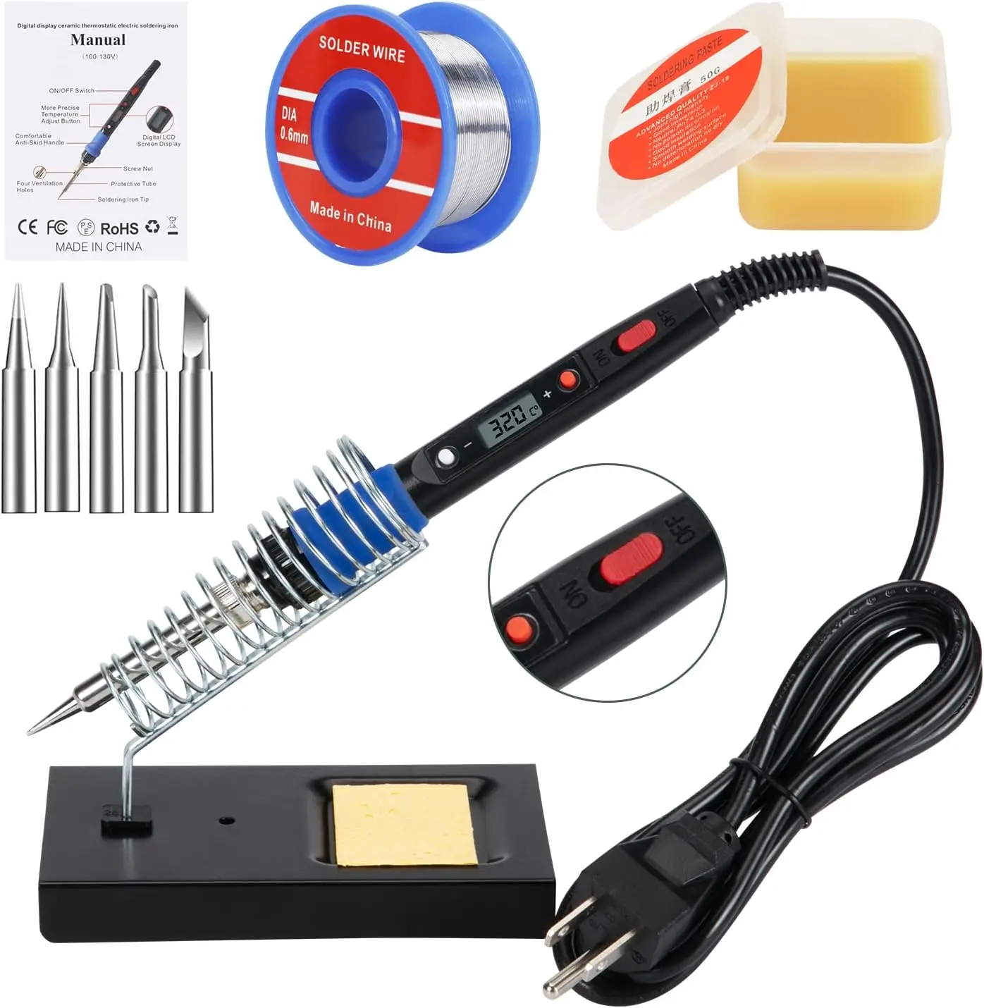 80W LCD Digital Soldering Iron Kit, Adjustable Temperature 180-480°C, Portable for Metal Jewelry Repair DIY
80W LCD Digital Soldering Iron Kit, Adjustable Temperature 180-480°C, Portable for Metal Jewelry Repair DIY