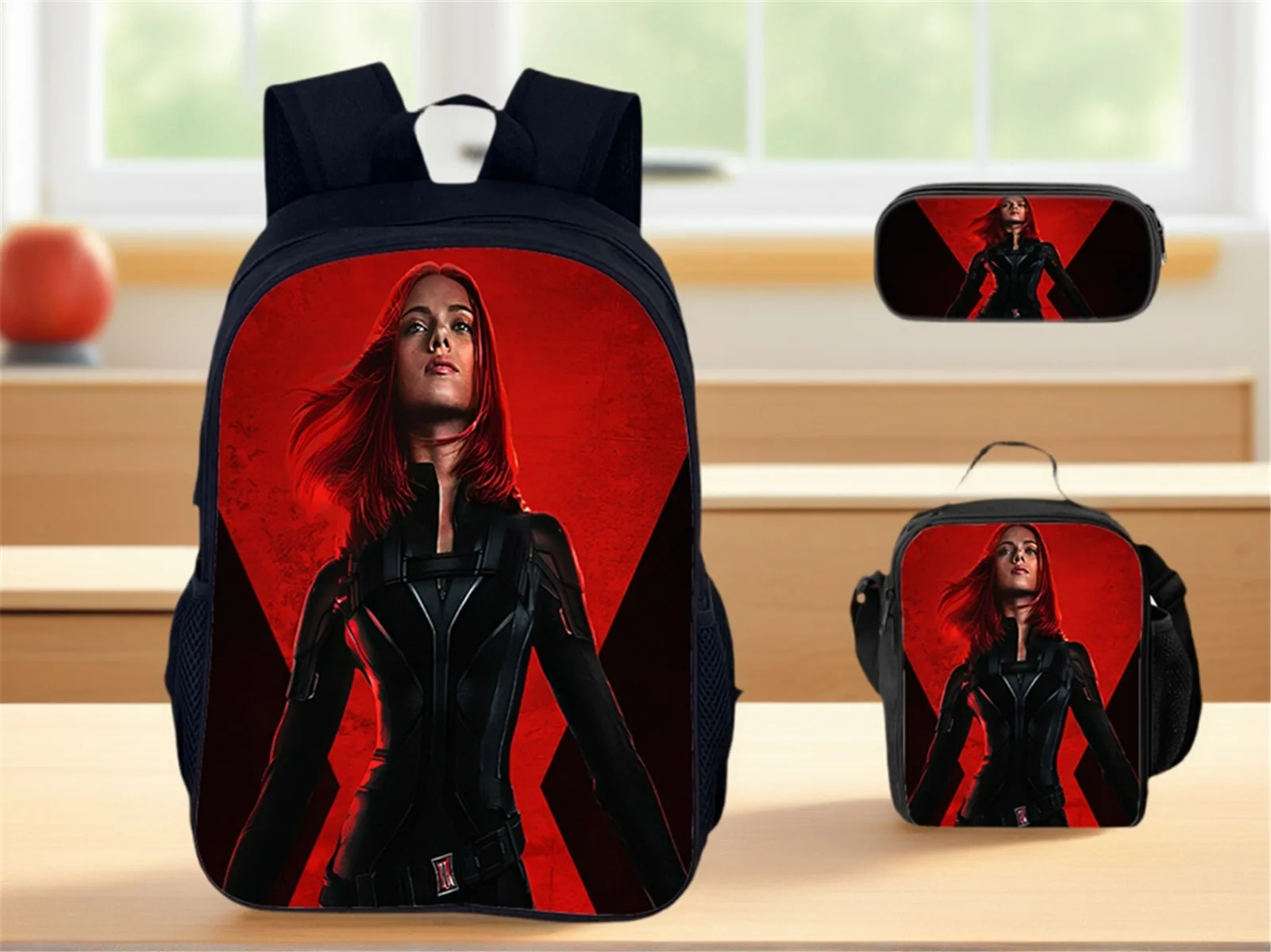3 in 1 Lightweight Backpack Set Casual School Daypack,Kid Black Widow Waterproof Bookbag+Insulated Lunch Tote+Pencil Case
3 in 1 Lightweight Backpack Set Casual School Daypack,Kid Black Widow Waterproof Bookbag+Insulated Lunch Tote+Pencil Case