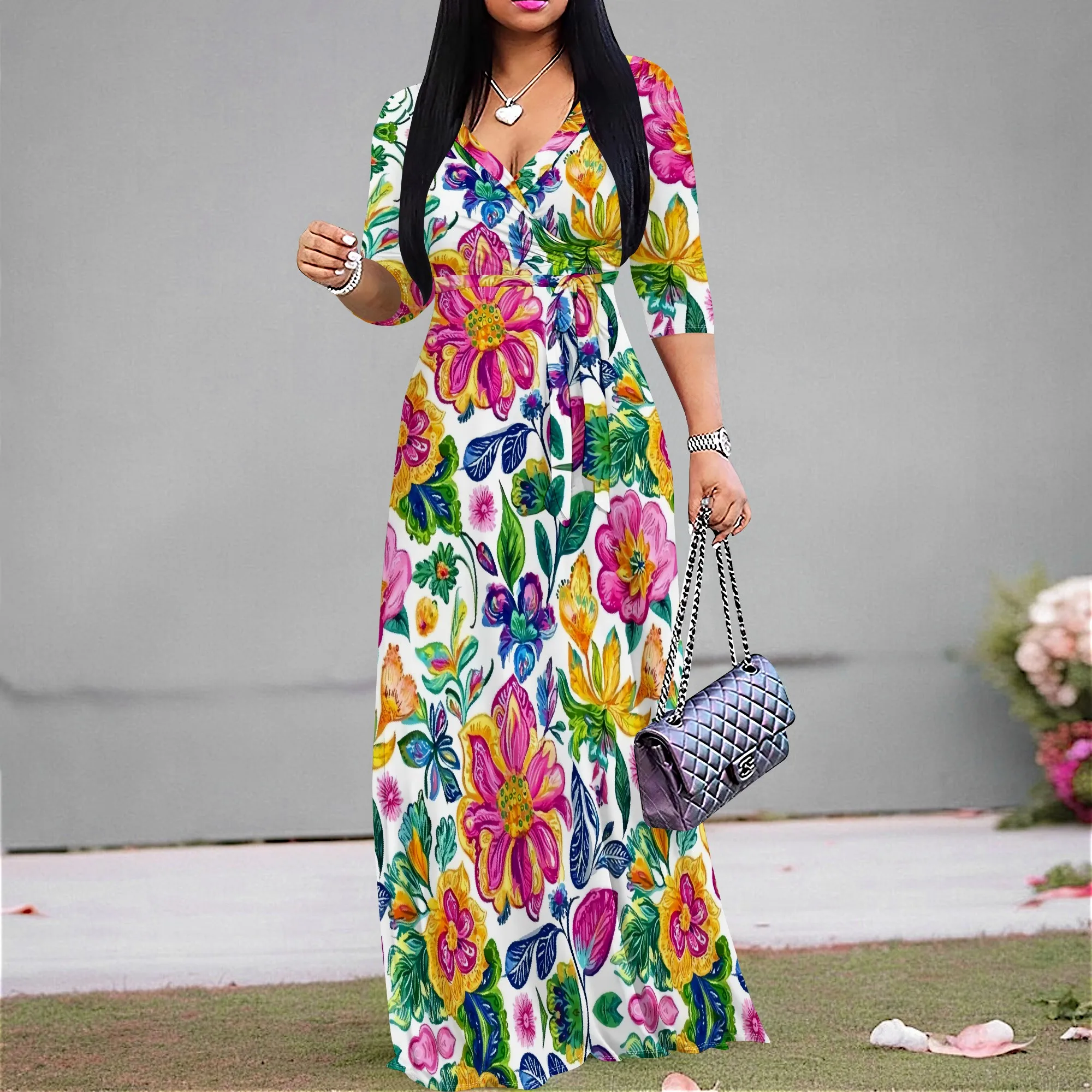 Bold Floral Maxi Dress for Women V-Neck Artistic Boho Look Summer Garden Party or Afro Festival 2025 Arrival
Bold Floral Maxi Dress for Women V-Neck Artistic Boho Look Summer Garden Party or Afro Festival 2025 Arrival
