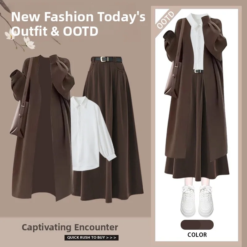 Winter Faion Women's High-End Korean Sle Tee-Piece Set Coat Jaet Base irt f Skirt Long Sve Ladies Ensemble
Winter Faion Women's High-End Korean Sle Tee-Piece Set Coat Jaet Base irt f Skirt Long Sve Ladies Ensemble