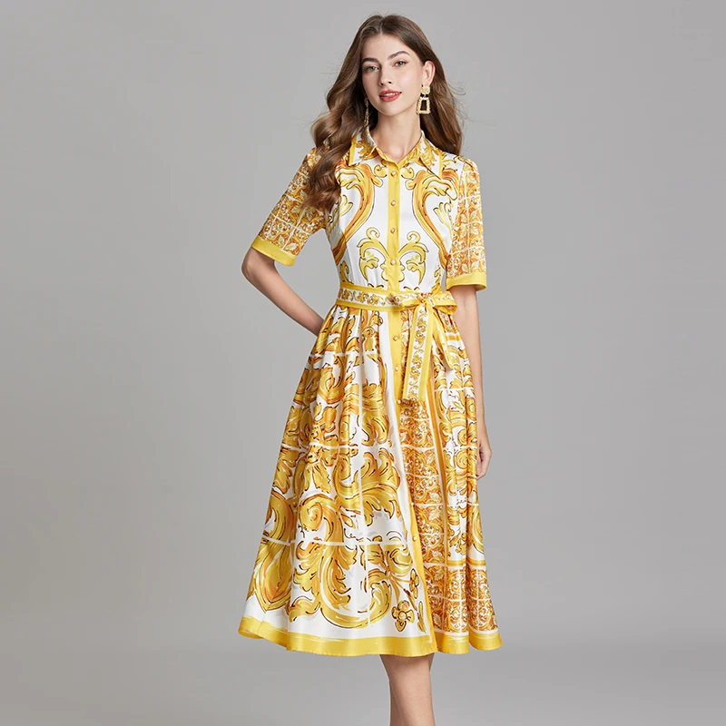 Summer Holiday Yellow Paisley Print Shirt Dresses Women's Turn Down Neck Short Sleeve Belt High Waist Beach Party Vestidos
Summer Holiday Yellow Paisley Print Shirt Dresses Women's Turn Down Neck Short Sleeve Belt High Waist Beach Party Vestidos