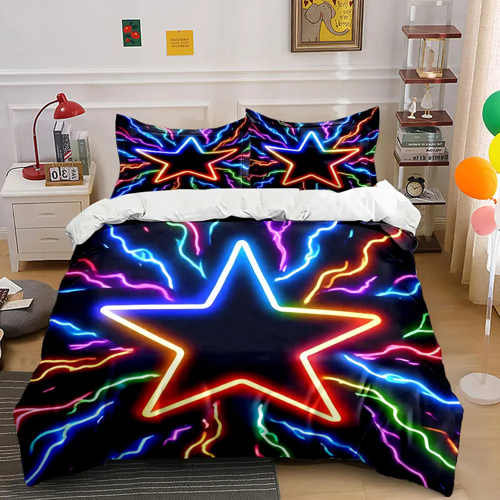 Neon Star with Radiant Streaks Duvet Cover Set with 3D Printing Design Soft Polyester Bedding Set All-Season Comfort for gifts
Neon Star with Radiant Streaks Duvet Cover Set with 3D Printing Design Soft Polyester Bedding Set All-Season Comfort for gifts