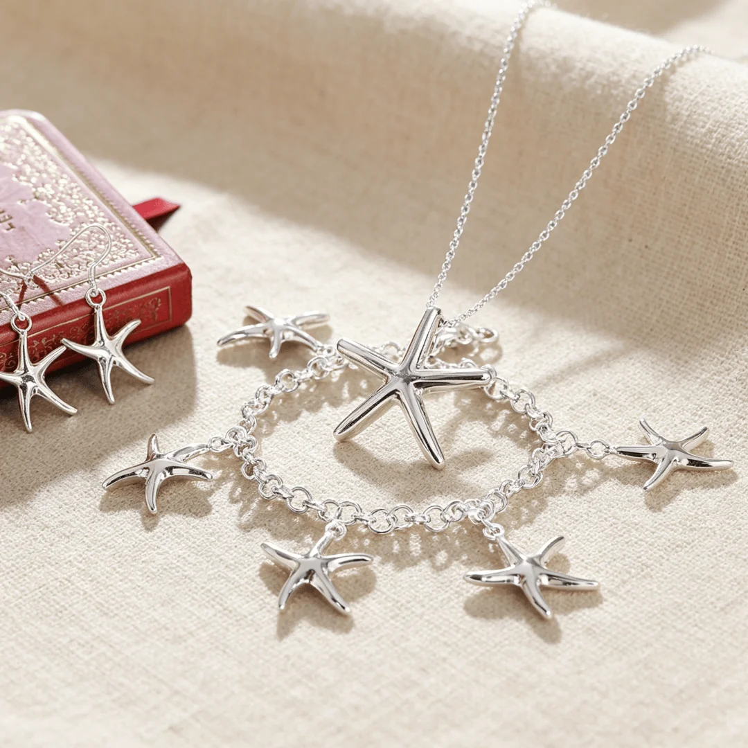 New trendy 925 sterling Silver classy starfish Bracelet necklace earrings for women Fashion Jewelry set Party Holiday Gift PARTY
New trendy 925 sterling Silver classy starfish Bracelet necklace earrings for women Fashion Jewelry set Party Holiday Gift PARTY