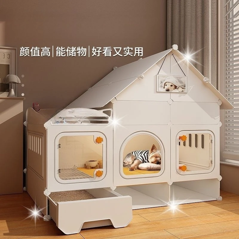 Height dog villa with toilet integrated indoor cage for small dogs
Height dog villa with toilet integrated indoor cage for small dogs