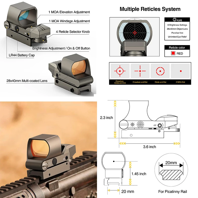 CVLIFE Red Dot Sight Reflex Optics Scope 4 Adjustable Reticles Sights for 20mm Picatinny Rail for Hunting Absolute Co-Witness
CVLIFE Red Dot Sight Reflex Optics Scope 4 Adjustable Reticles Sights for 20mm Picatinny Rail for Hunting Absolute Co-Witness