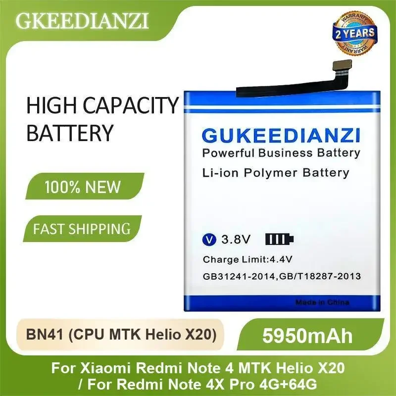 BN41 (CPU MTK Helio X20) Mobile Phone Battery For Xiaomi Redmi Note 4 MTK Helio X20 / For Redmi Note 4X Pro 4G+64G 5950mAh
BN41 (CPU MTK Helio X20) Mobile Phone Battery For Xiaomi Redmi Note 4 MTK Helio X20 / For Redmi Note 4X Pro 4G+64G 5950mAh