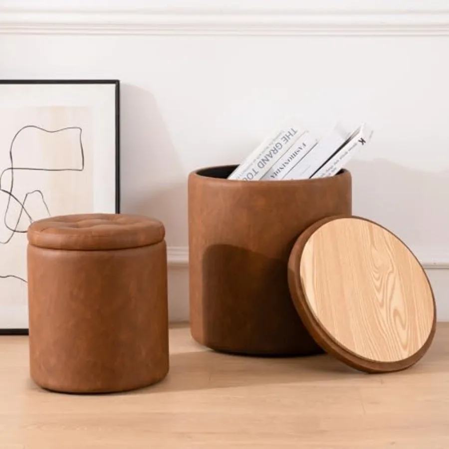 Round Faux Leather Button-Tufted Storage Ottoman Set of 2 Brown Boucle Texture Compact Footrest Vanity Stool for Living Room Be
Round Faux Leather Button-Tufted Storage Ottoman Set of 2 Brown Boucle Texture Compact Footrest Vanity Stool for Living Room Be