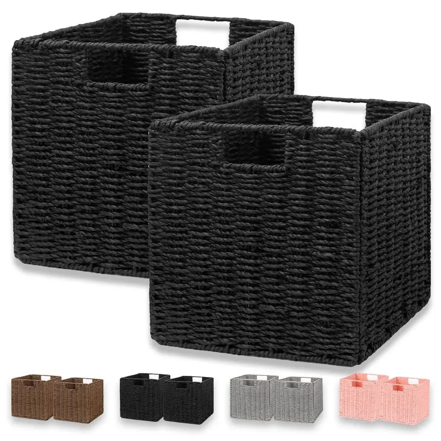 Wicker Storage Basket, Set of 2 HandWoven Wicker Basket, Foldable Cube Storage Bin, Black Storage Basket, Square Storage Baskets
Wicker Storage Basket, Set of 2 HandWoven Wicker Basket, Foldable Cube Storage Bin, Black Storage Basket, Square Storage Baskets