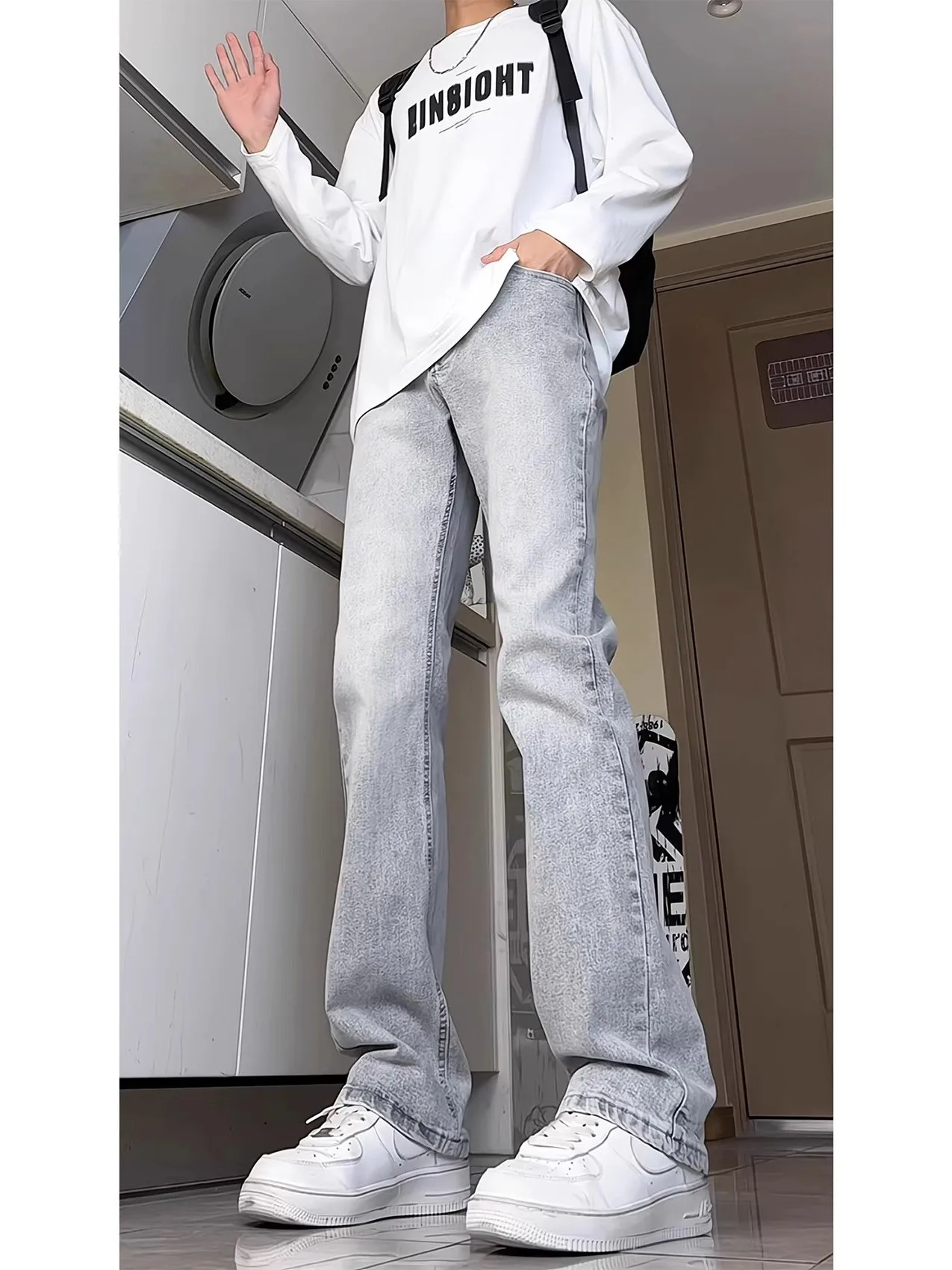 Washed Light Grey American High Street Men's Jeans Spring Autumn New Design Cool Knife Flared Long Trousers Casual Jeans
Washed Light Grey American High Street Men's Jeans Spring Autumn New Design Cool Knife Flared Long Trousers Casual Jeans