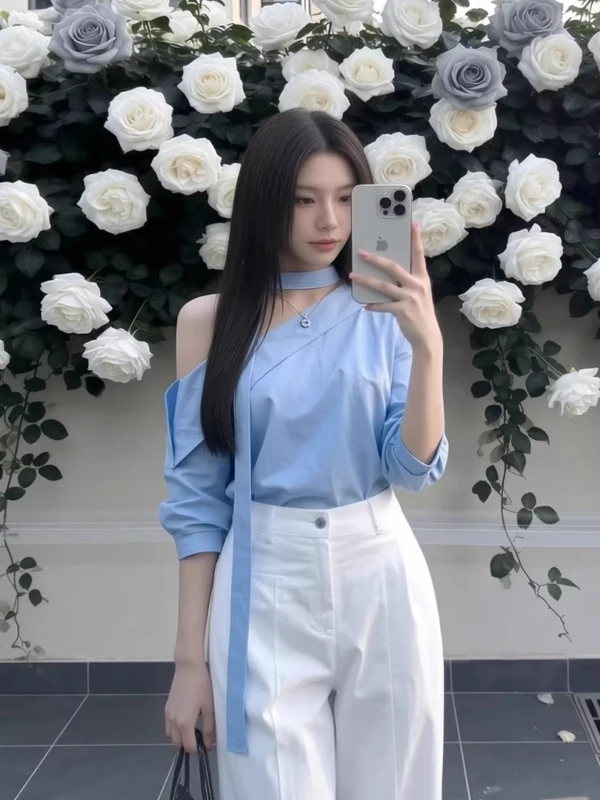 Blue French Style Slim Fit Shirt Women's Summer New Design Sash Commute Slimming Versatile Top Korean Aesthetic Shoulder
Blue French Style Slim Fit Shirt Women's Summer New Design Sash Commute Slimming Versatile Top Korean Aesthetic Shoulder