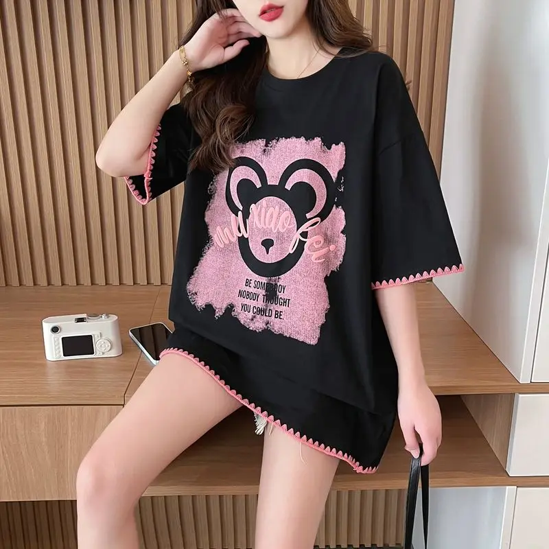 Women Summer Loose Large Size Appear Thin O-neck Short Sleeve T-Shirt Ladies Fashion Cartoon Printing All-match Casual Tops
Women Summer Loose Large Size Appear Thin O-neck Short Sleeve T-Shirt Ladies Fashion Cartoon Printing All-match Casual Tops
