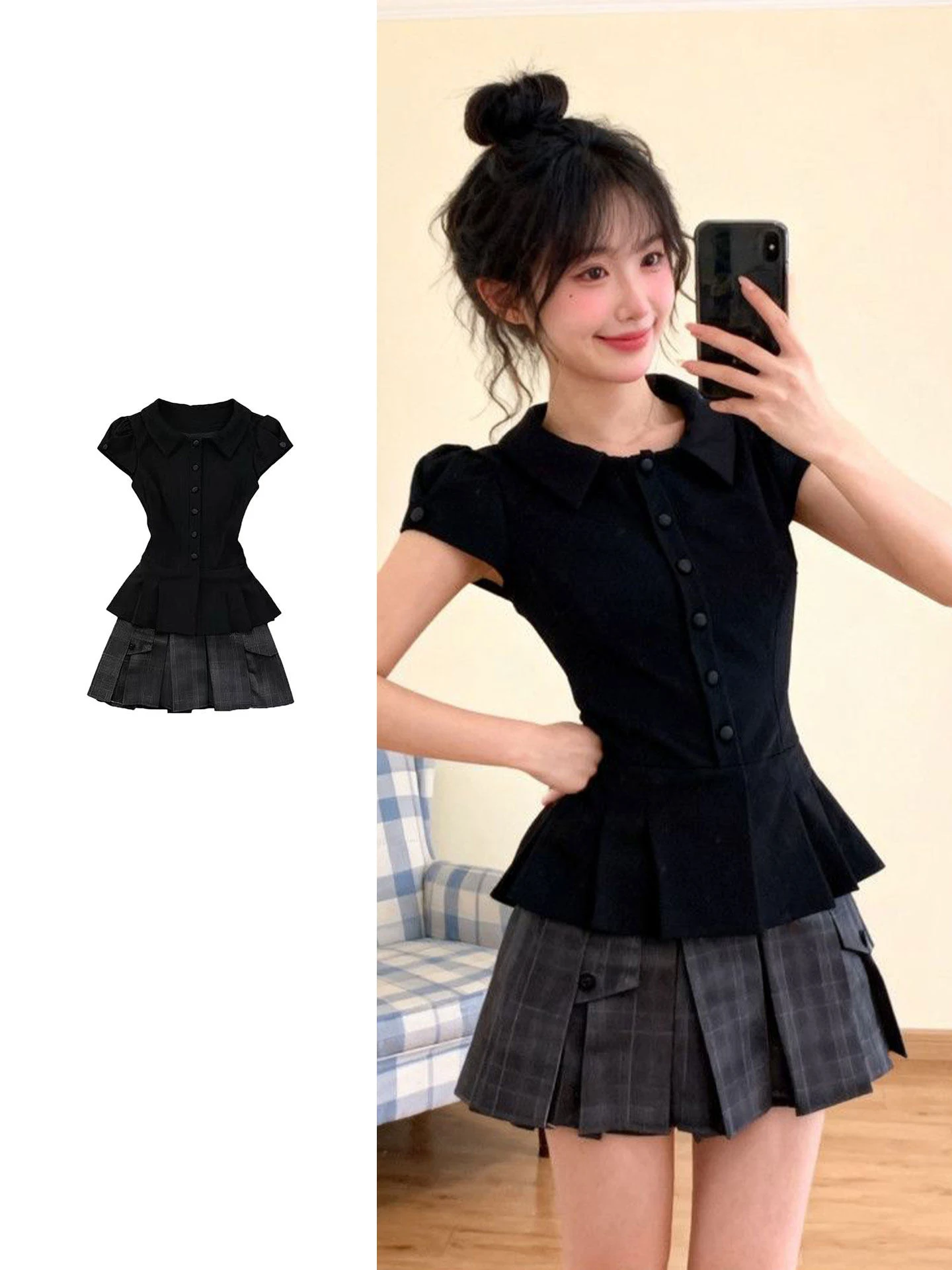 Korean Style Unique Beautiful Black Waist-Cinching Short Sleeve Top Women's A-Line Pleated Skirt Summer Two-Piece Set
Korean Style Unique Beautiful Black Waist-Cinching Short Sleeve Top Women's A-Line Pleated Skirt Summer Two-Piece Set