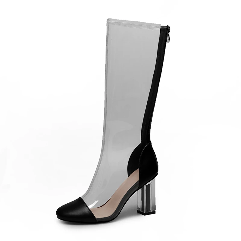 New Ladies Round Toe Transparent PVC The boots Summer Women's Boots Zipper Chunky Heels Black White Genuine leather Large Size40
New Ladies Round Toe Transparent PVC The boots Summer Women's Boots Zipper Chunky Heels Black White Genuine leather Large Size40