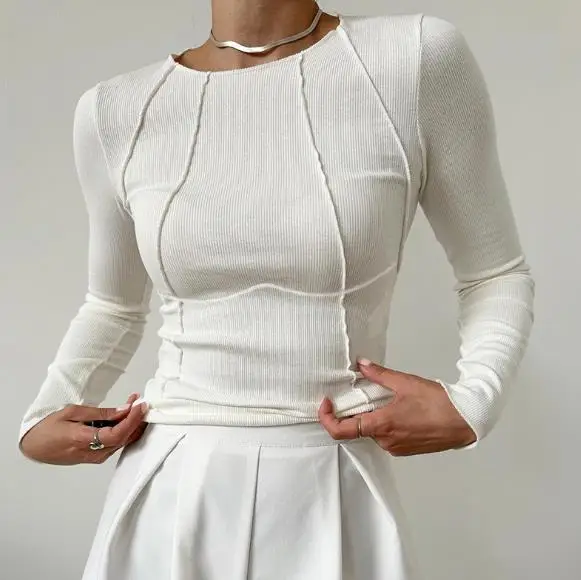 Women's Top Spring and Autumn New Fashion Y2K Trendy Style Line Splicing Design Solid Color Simple Round Neck Tight Knitted Top
Women's Top Spring and Autumn New Fashion Y2K Trendy Style Line Splicing Design Solid Color Simple Round Neck Tight Knitted Top