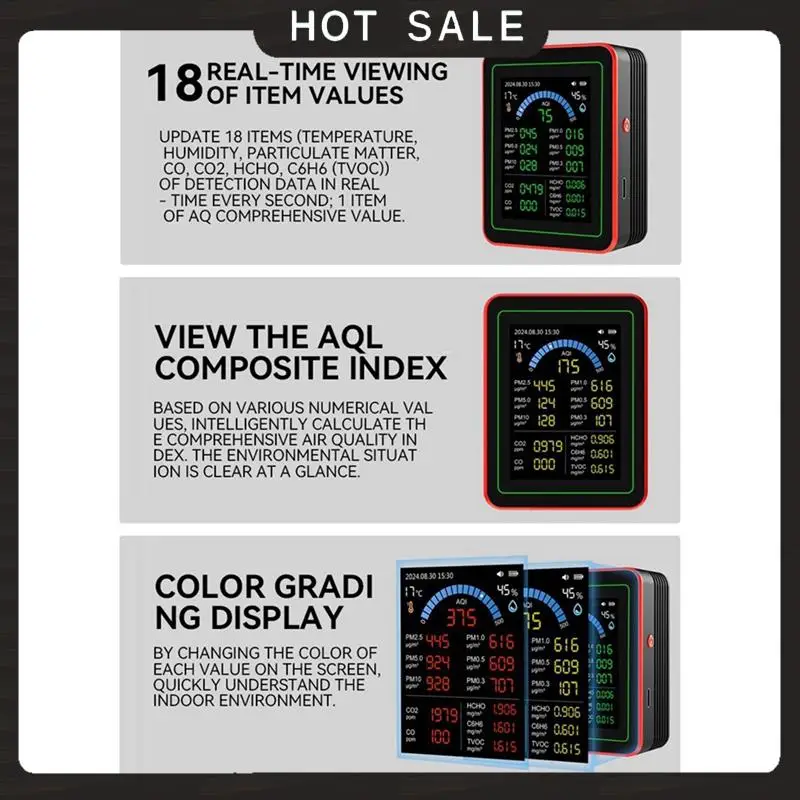 24-Hour Delivery 18-In-1 Air Quality Monitor Air Quality Tester Pm2.5 Data Storage Download Air Quality Carbon Dioxide Detector
24-Hour Delivery 18-In-1 Air Quality Monitor Air Quality Tester Pm2.5 Data Storage Download Air Quality Carbon Dioxide Detector