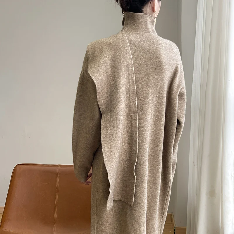 Women's Mid-Length Knitted Cardigan Solid Color Sweater Coat with Scarf Collar Casual Wool Overcoat for Lazy Wind
Women's Mid-Length Knitted Cardigan Solid Color Sweater Coat with Scarf Collar Casual Wool Overcoat for Lazy Wind