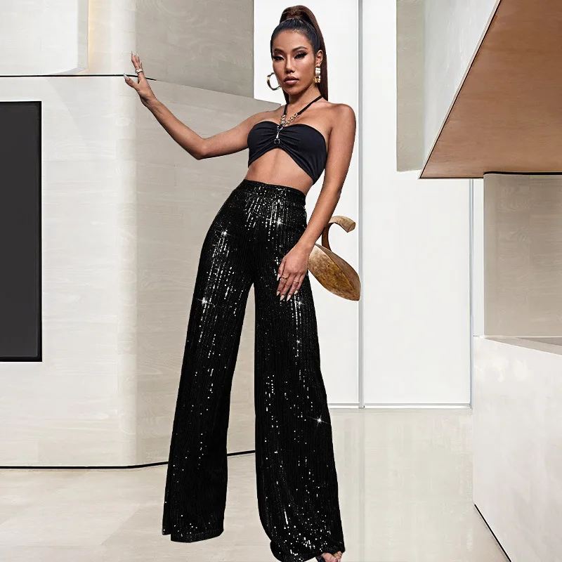 New European And American Women S Fashion High End Solid Color Wide Leg Pants With Draping Effect Sequins Casual Trousers
New European And American Women S Fashion High End Solid Color Wide Leg Pants With Draping Effect Sequins Casual Trousers