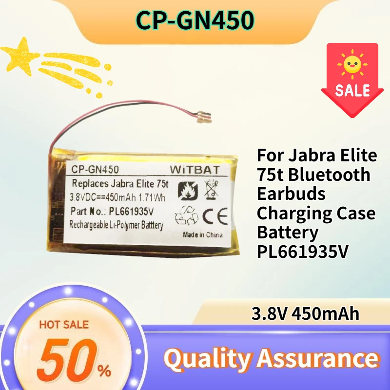 3.8V 450mAh Compatible with Jabra Elite 75t Bluetooth Earbuds Charging Case Battery PL661935V High quality
3.8V 450mAh Compatible with Jabra Elite 75t Bluetooth Earbuds Charging Case Battery PL661935V High quality