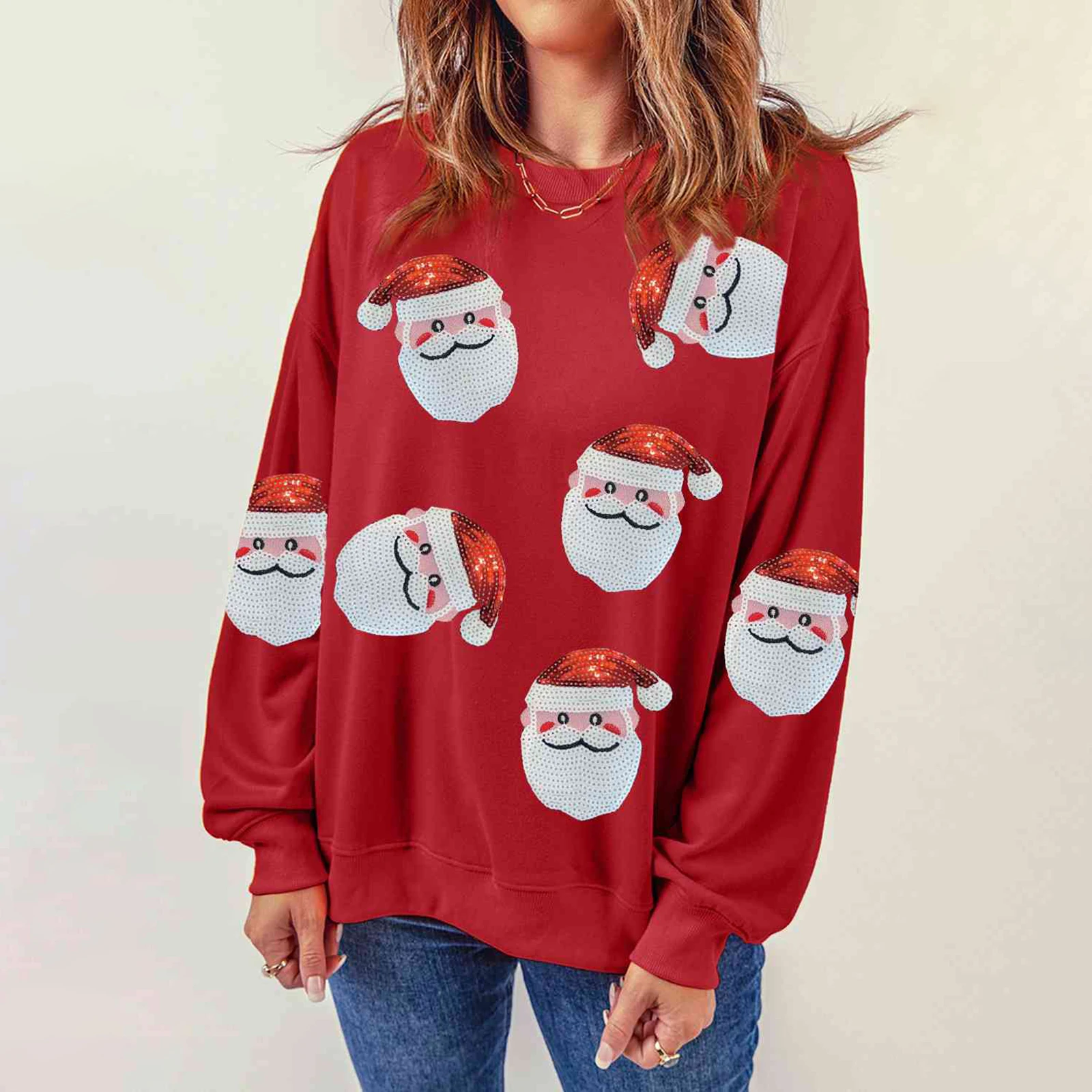 Women's Christmas Loose Sweatshirts Sequins Santa Round Neck Long Sleeve Pullovers Fall Winter Casual Tops
Women's Christmas Loose Sweatshirts Sequins Santa Round Neck Long Sleeve Pullovers Fall Winter Casual Tops