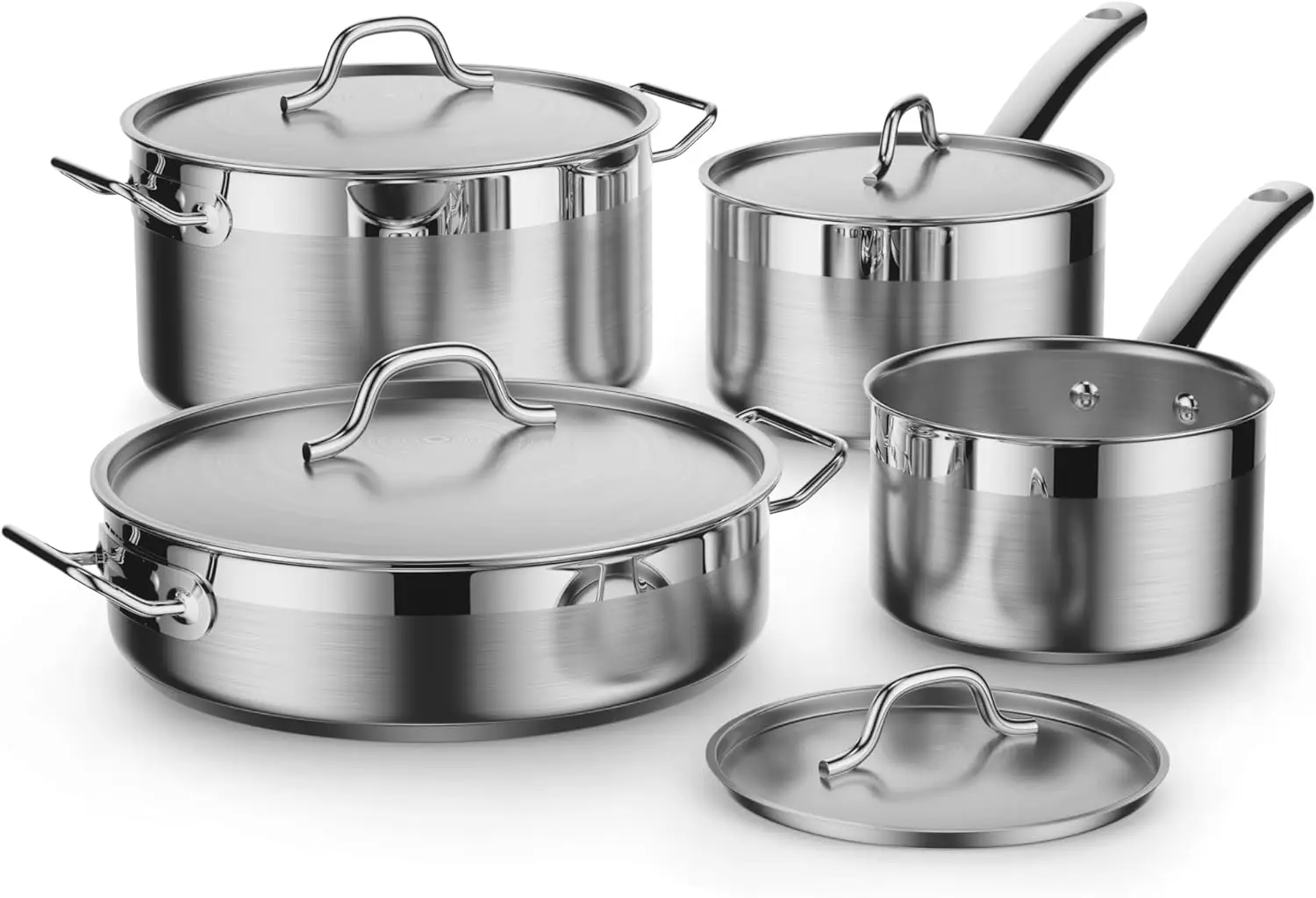 8-Piece Stainless Steel Cookware Set, Professional Pots and Pans with Lids, Saucepan, Sauté Pan, Stockpot
8-Piece Stainless Steel Cookware Set, Professional Pots and Pans with Lids, Saucepan, Sauté Pan, Stockpot