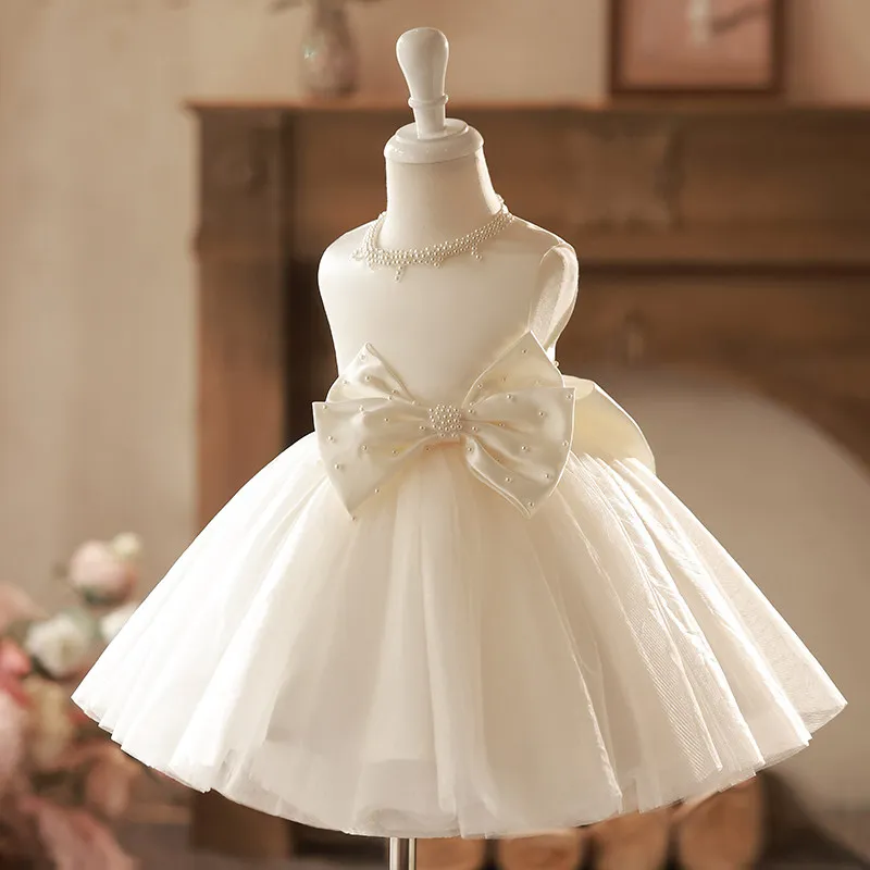 Custom Sleeveless Big Pearl Bow Tulle Skirt Flower Girl Dress Wedding Gown for First Christmas Kids Birthday Party Princess Outf
Custom Sleeveless Big Pearl Bow Tulle Skirt Flower Girl Dress Wedding Gown for First Christmas Kids Birthday Party Princess Outf